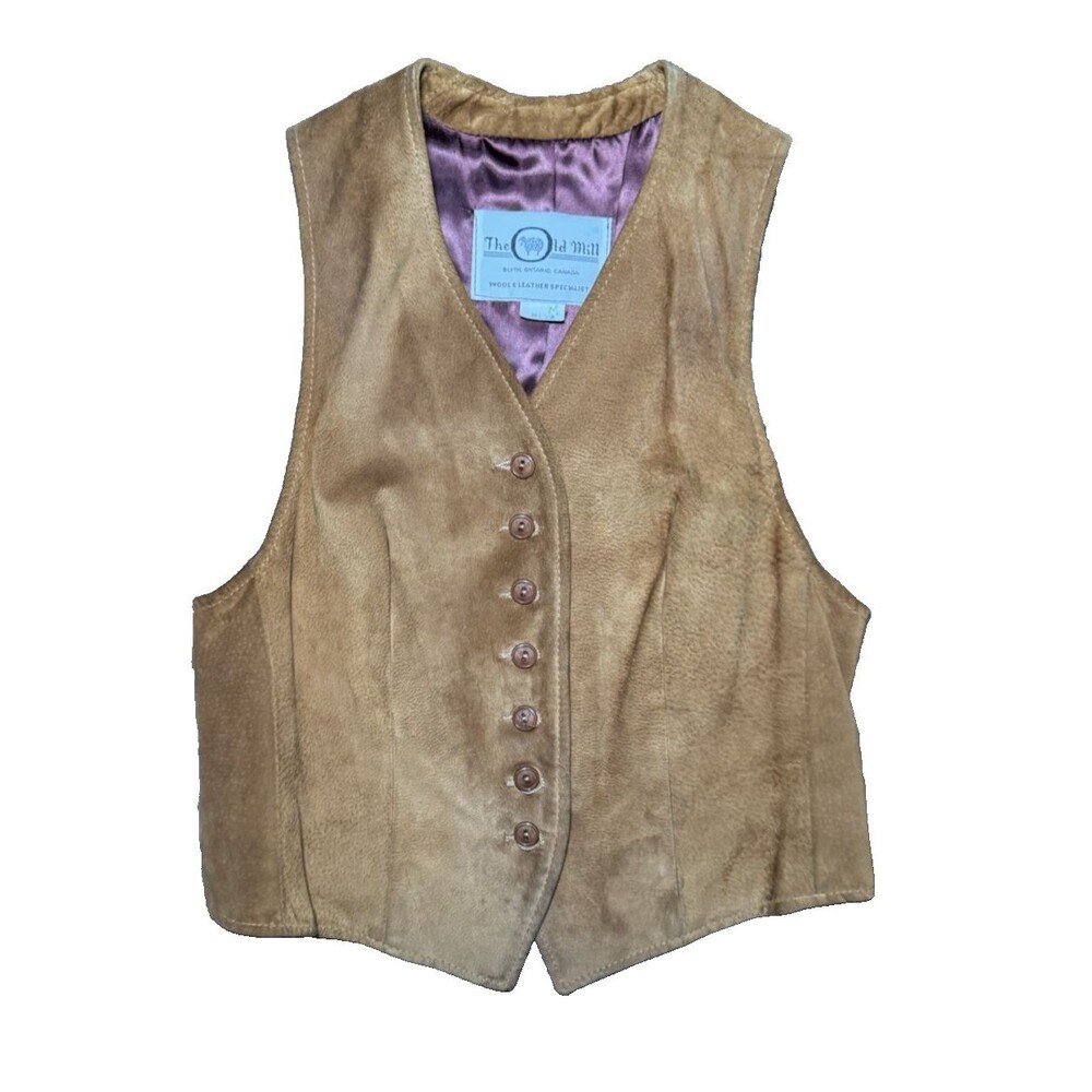 VTG The Old Mill Suede Leather Vest Brown Prairie Folk Renaissance Boho Festival